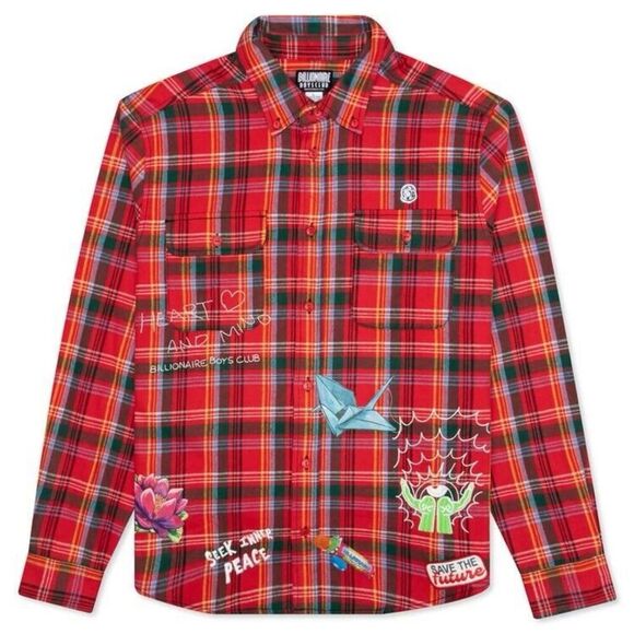 Billionaire Boys Club Relaxation Flannel Shirt Mens Size L Plaid Button Down